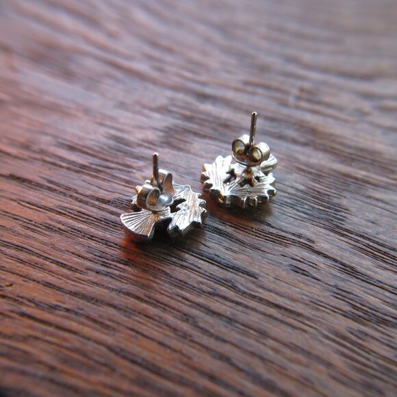 Thistle silvertone stud earrings, vintage - Picture 3 of 8